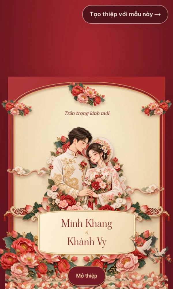Xem trước mẫu thiệp Hoa Phú Quý Giấy Cắt